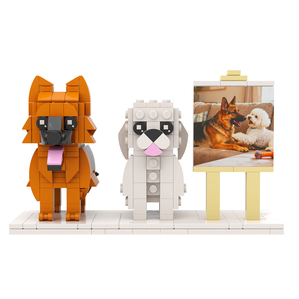 Custom Full-Body Cute Brick Figures of 2 Dogs with Frame Personalized  With Photo-  Gift for Pet Lovers