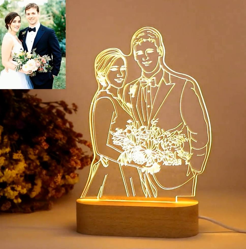 Custom Engraved 3D Acrylic Night Light With Wooden Base