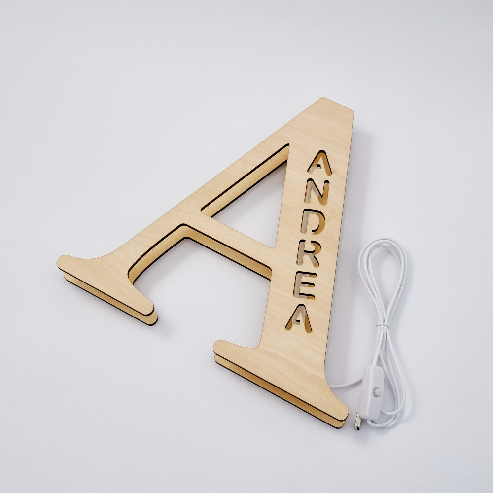 Wooden Name Letter Night Light (28cm)
