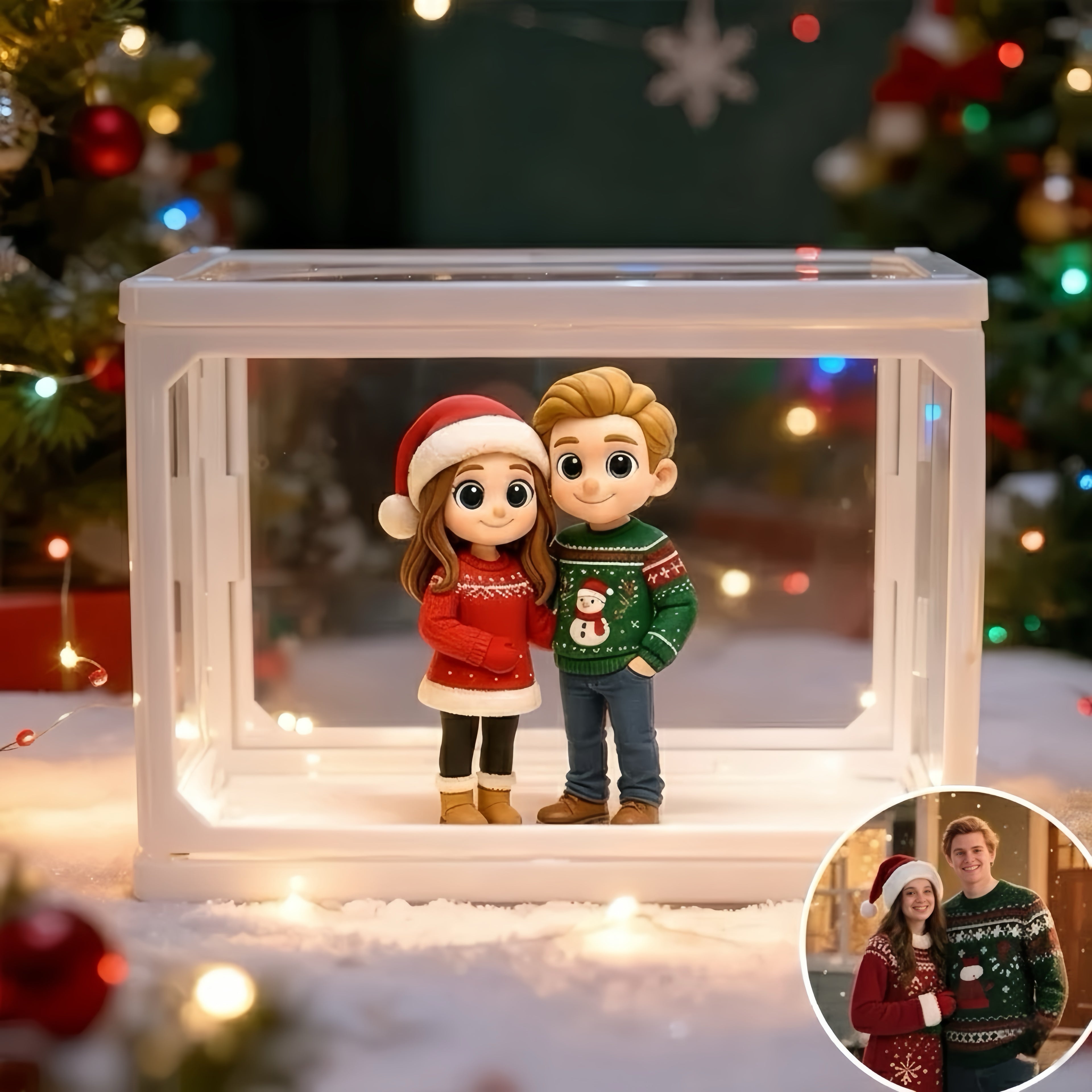 Custom 2 Person 3D Mini Figure - Personalized Scene Display Case Unique Christmas Gift