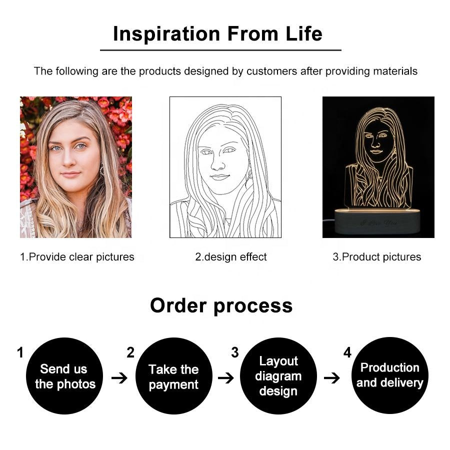 Custom Engraved 3D Acrylic Night Light With Wooden Base