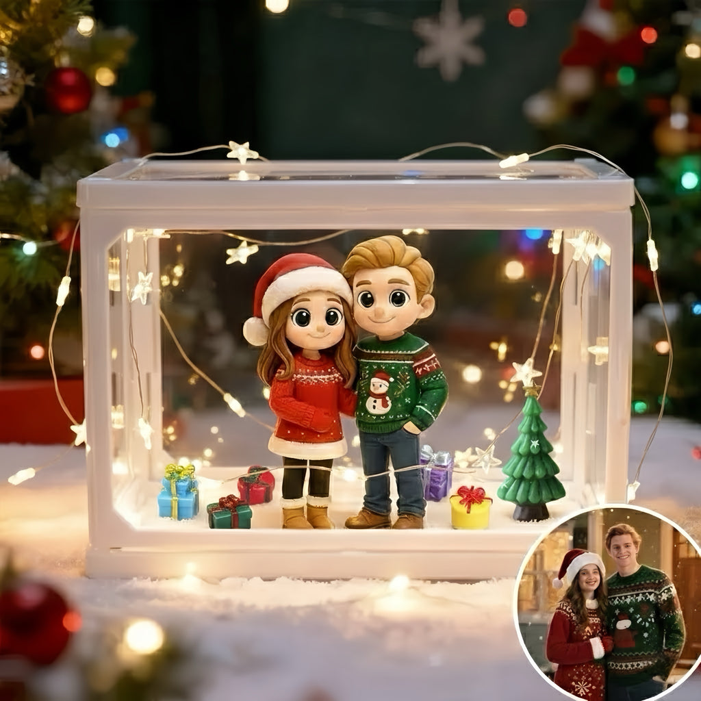 Custom 2 Person 3D Mini Figure - Personalized Scene Display Case Unique Christmas Gift