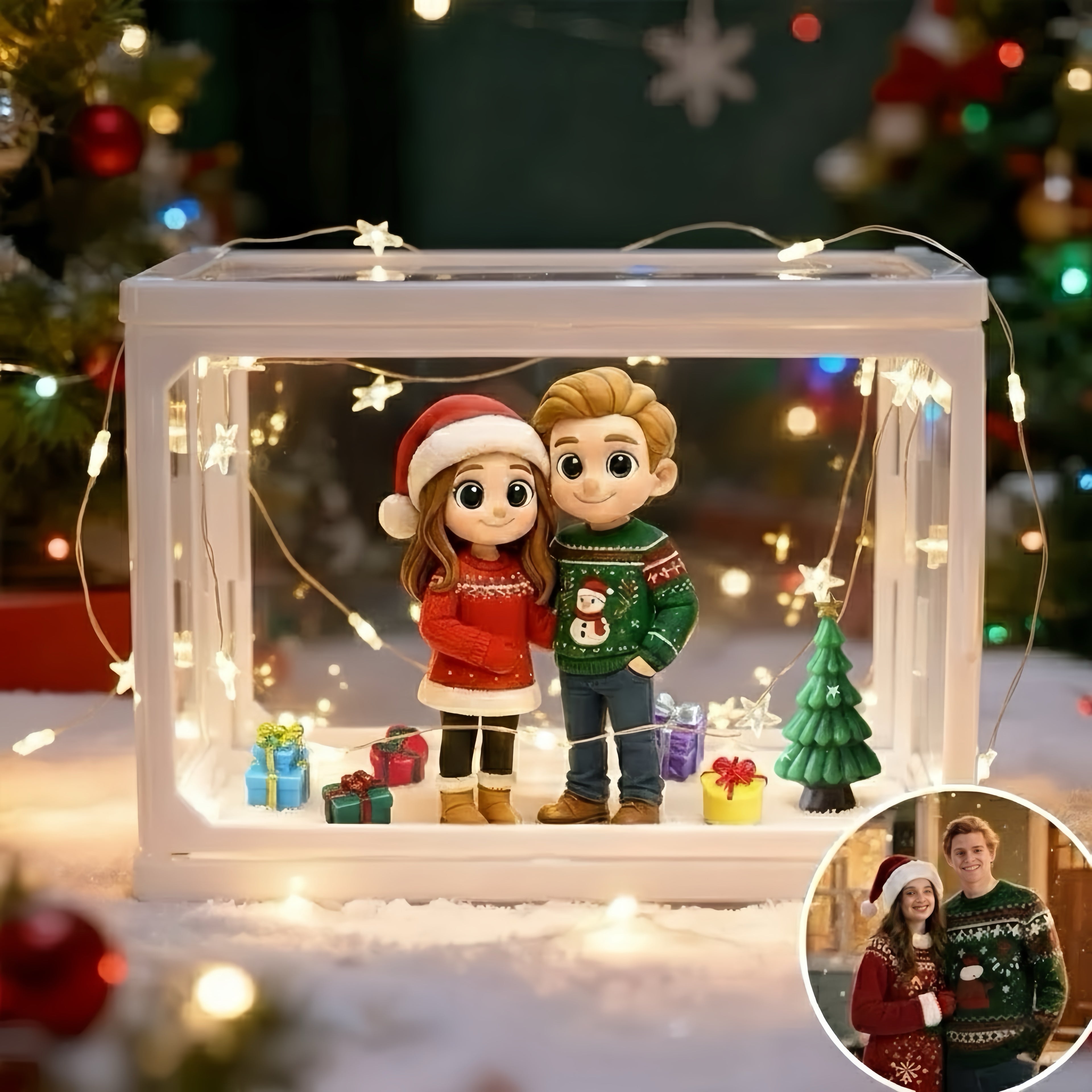 Custom 2 Person 3D Mini Figure - Personalized Scene Display Case Unique Christmas Gift