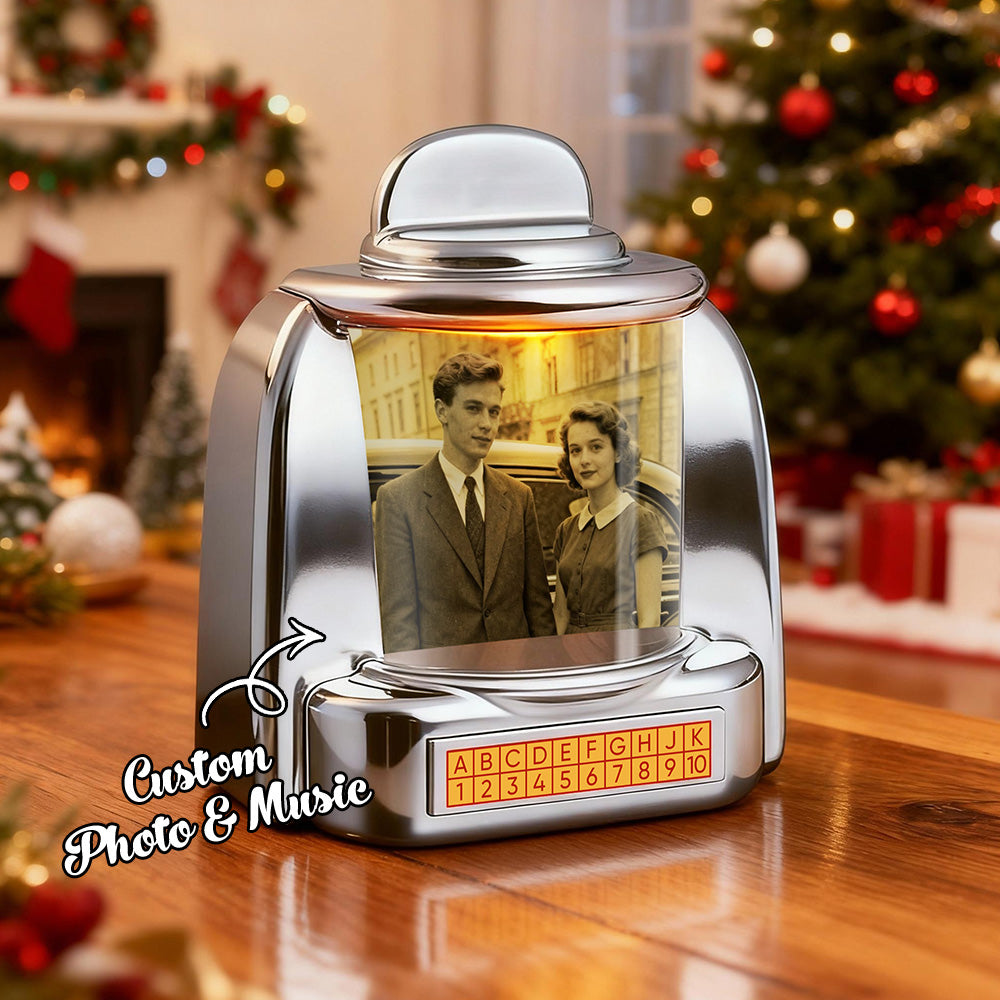 Custom Photo Names & Date Jukebox Retro Speaker Music Mini Player with Radio Vintage Tabletop Home Decor Nostalgic Gift