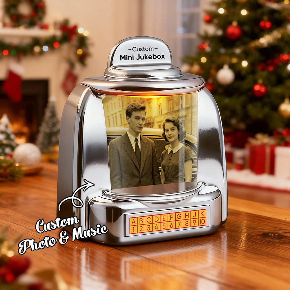 Custom Photo Names & Date Jukebox Retro Speaker Music Mini Player with Radio Vintage Tabletop Home Decor Nostalgic Gift