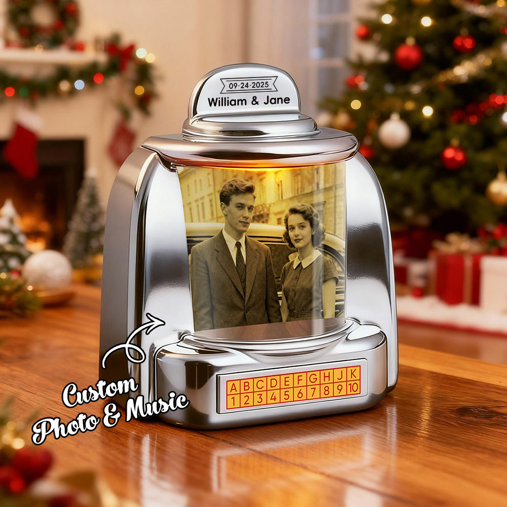 Custom Photo Names & Date Jukebox Retro Speaker Music Mini Player with Radio Vintage Tabletop Home Decor Nostalgic Gift