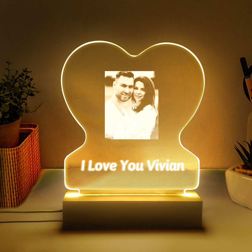 Heart Glass Photo Night Light (Couples)
