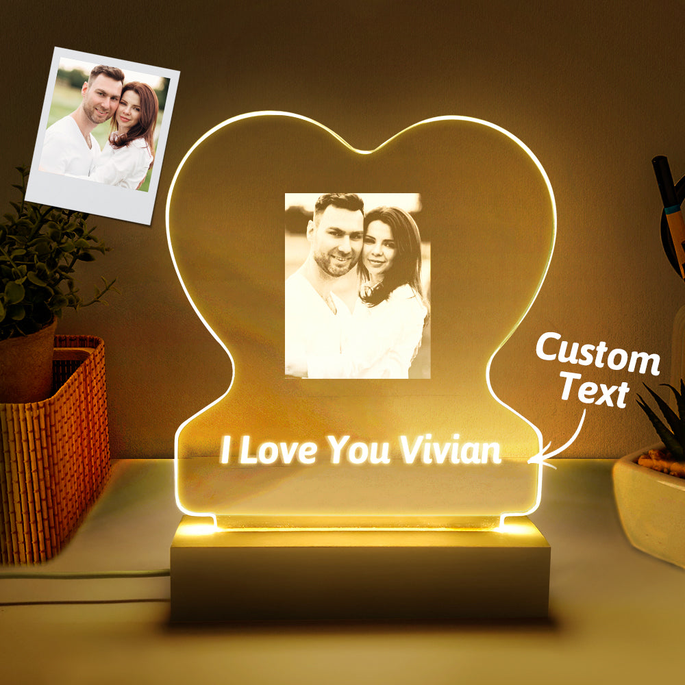 Heart Glass Photo Night Light (Couples)