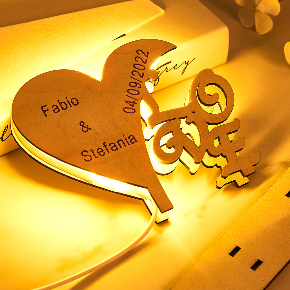 Heart-Shaped Love Wooden Night Light