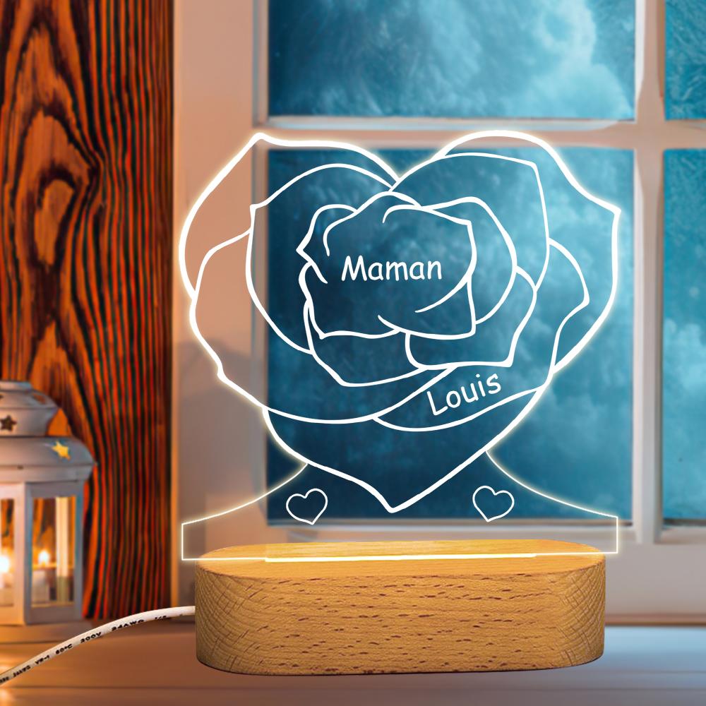 Rose Night Light with Engraved Names