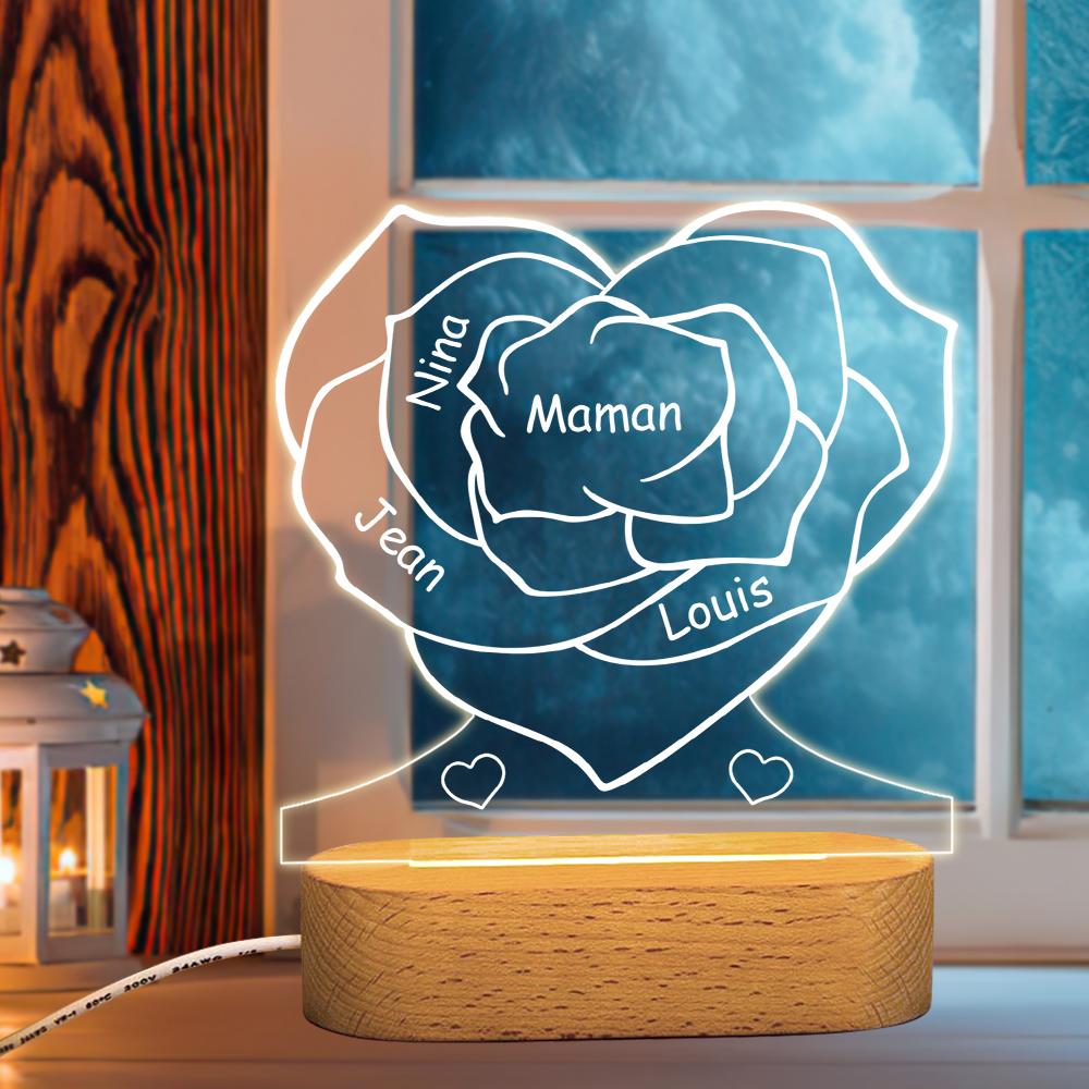 Rose Night Light with Engraved Names