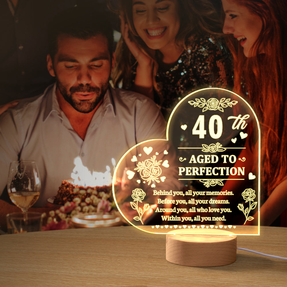 Personalised Birthday Night Light - Heart Shaped Acrylic Lamp