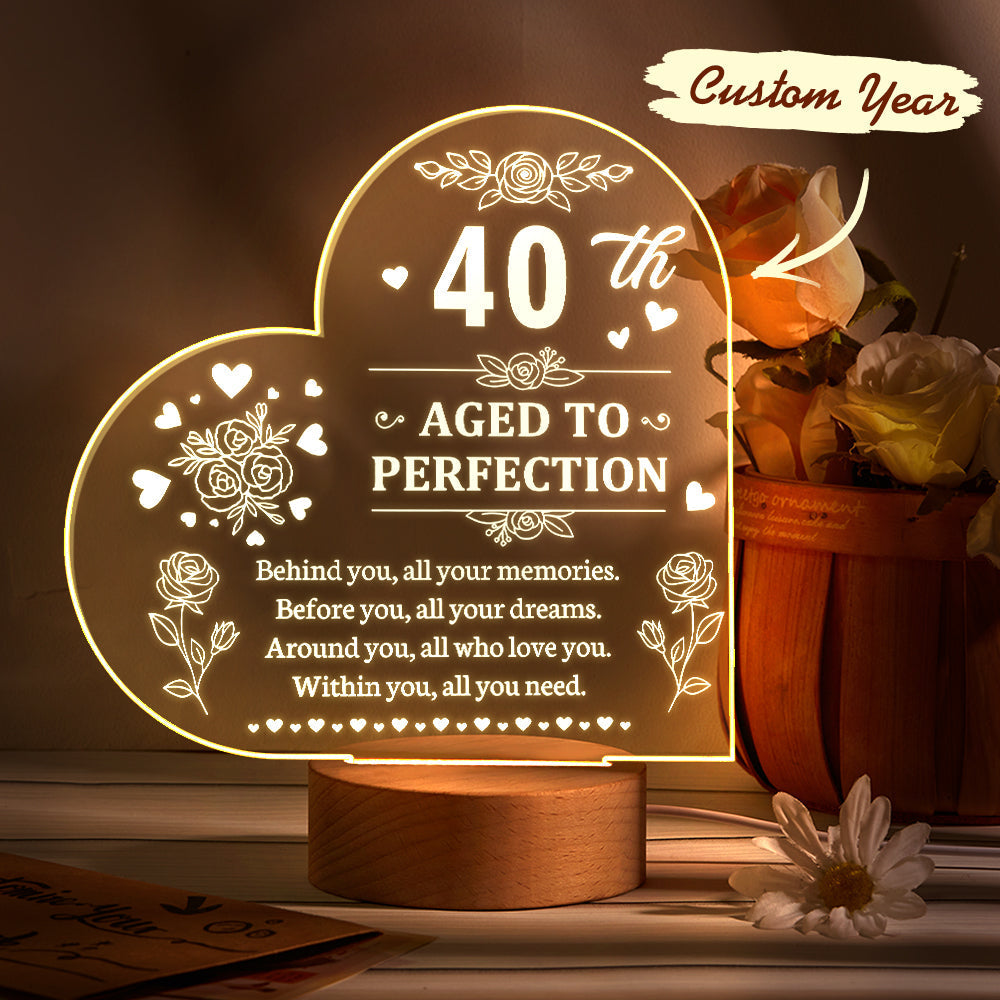 Personalised Birthday Night Light - Heart Shaped Acrylic Lamp