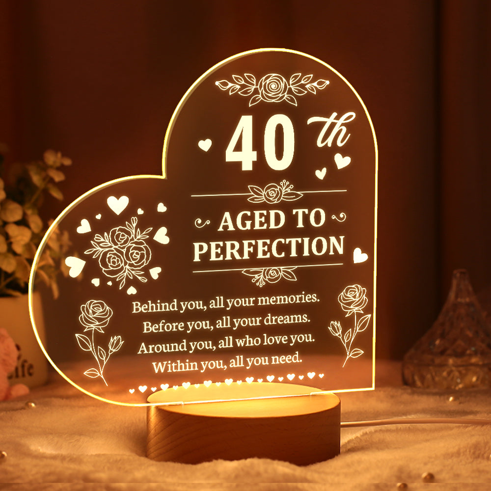 Personalised Birthday Night Light - Heart Shaped Acrylic Lamp