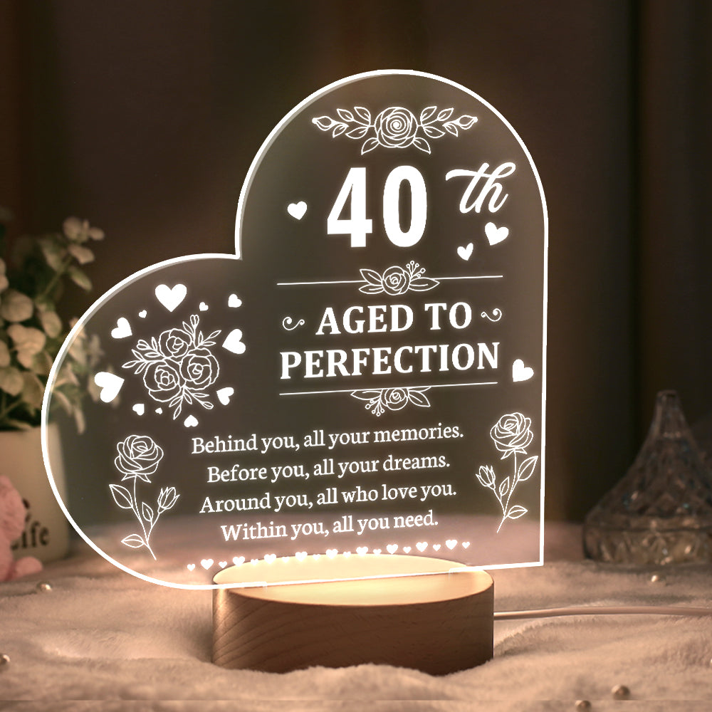 Personalised Birthday Night Light - Heart Shaped Acrylic Lamp