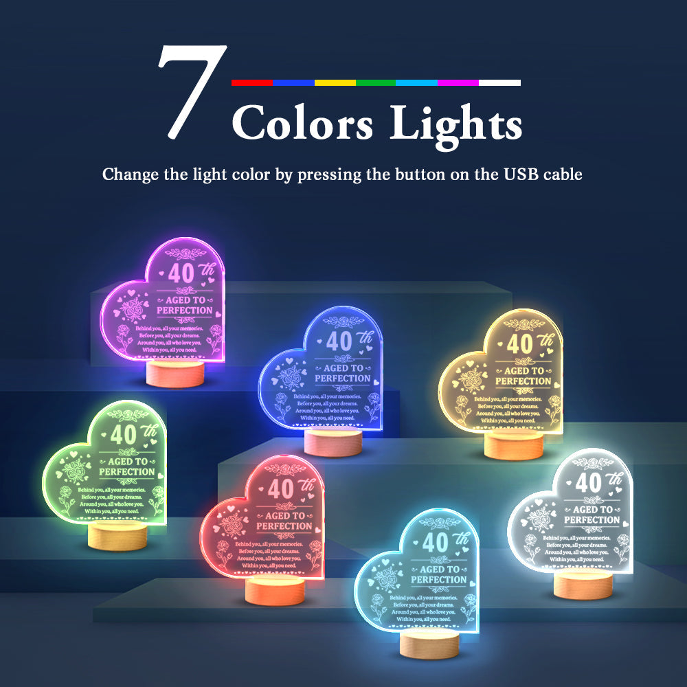 Personalised Birthday Night Light - Heart Shaped Acrylic Lamp