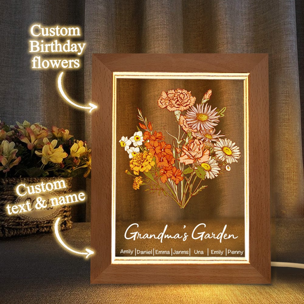 Birth Flower Name LED Night Light (Mom Gift)