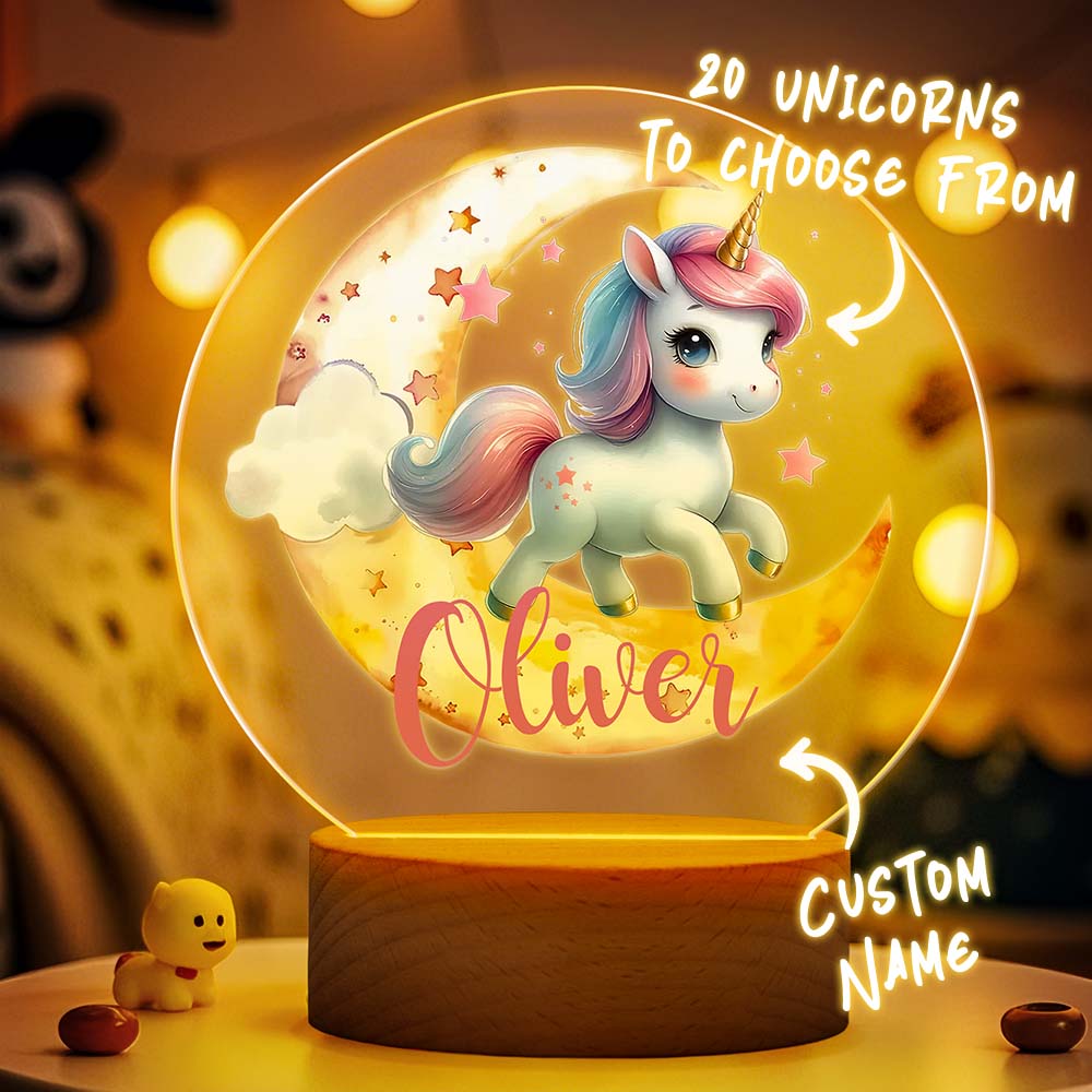 Unicorn Moon LED Night Light (Name Custom)