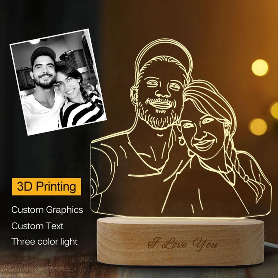 Custom Engraved 3D Acrylic Night Light With Wooden Base